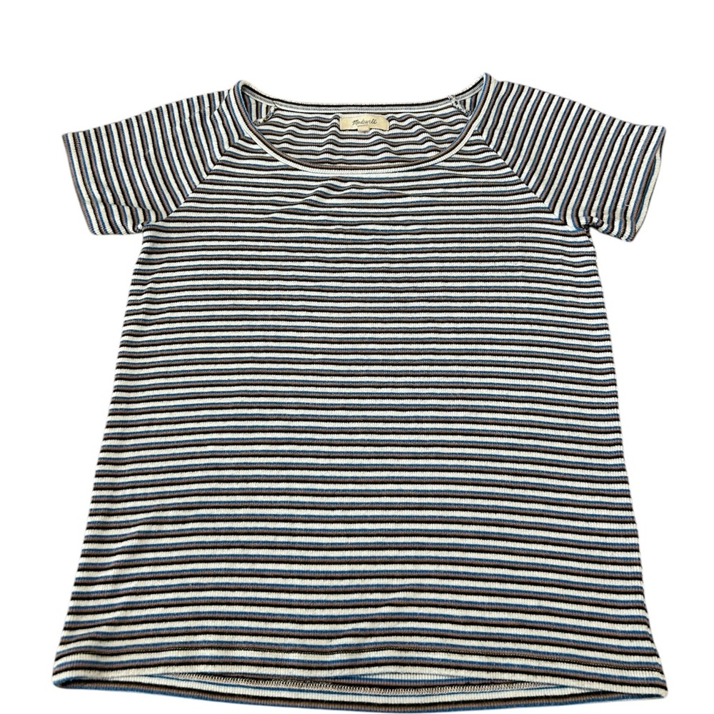 Madewell White and Blue Short Sleeve Tee